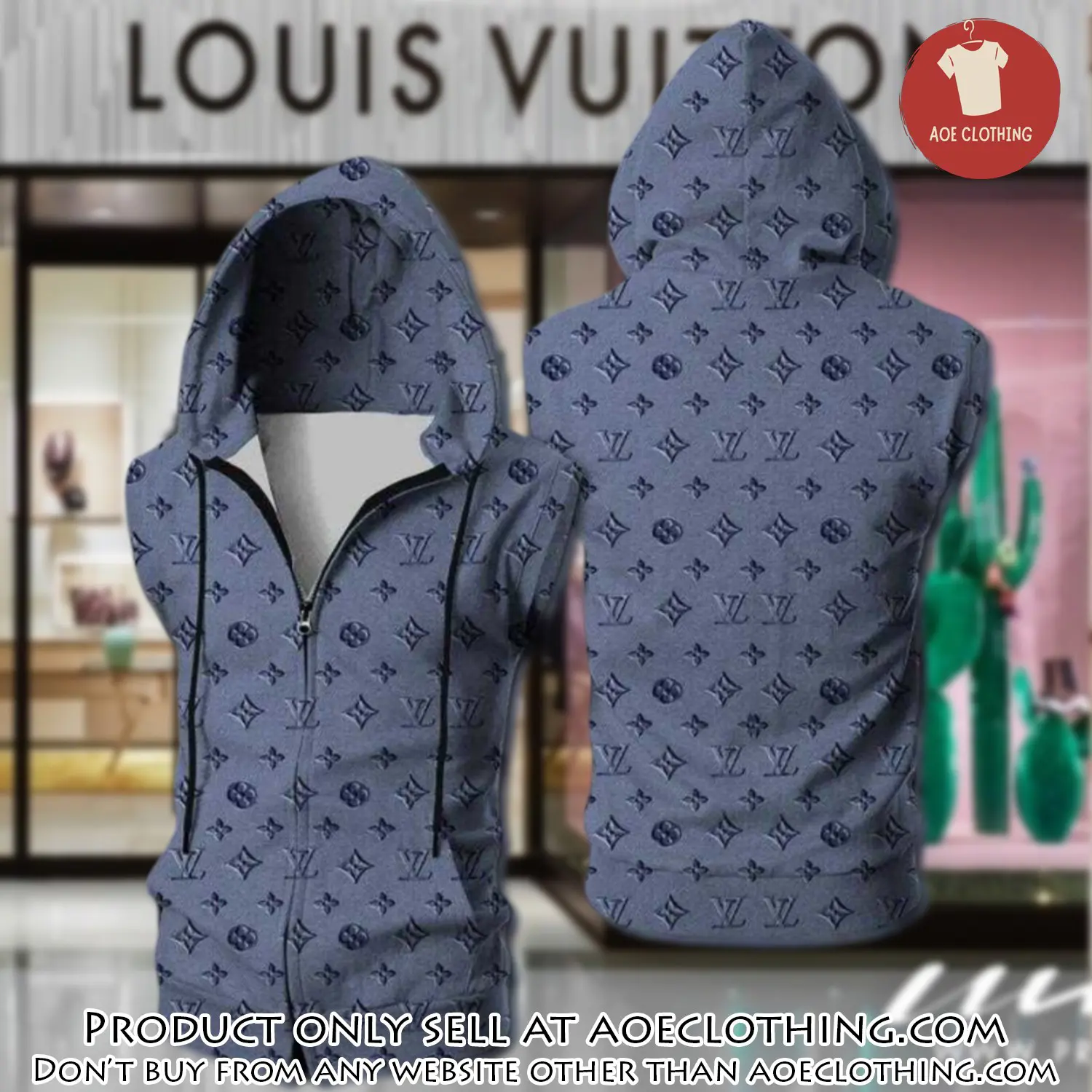 Louis vuitton blue unisex sleeveless zip up hoodie luxury for men women szh011 aoe1950325